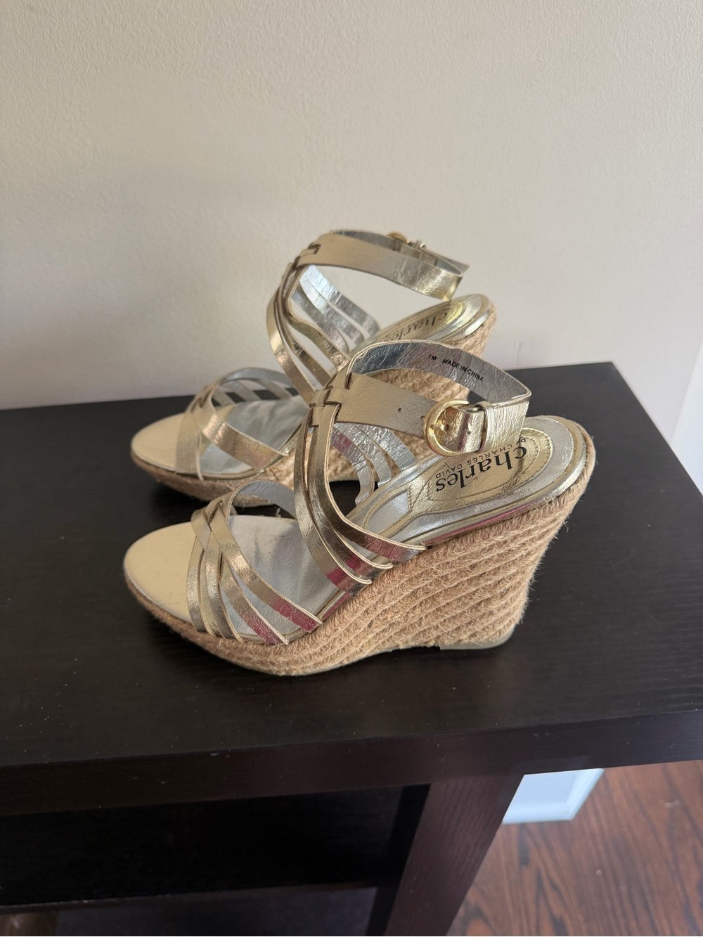 Charles by Charles David Metallic Gold Espadrille Wedge Sandals